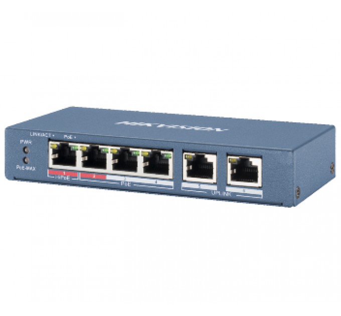 Комутатор 4 порти некерований Hikvision DS-3E0106HP-E POE