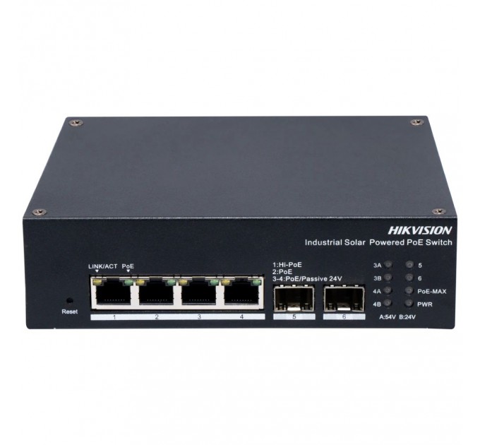 Комутатор 4 порти керований Hikvision DS-3T1506HP-EI-UPS PoE