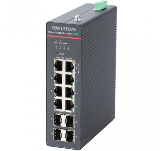 Комутатор 8 портів керований Hikvision DS-3T1512HP-SI-8P4FKIT(240W)