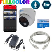 Комплект відеоспостереження на 1 купольну 5 Мп FULL COLOR IP-камеру SEVEN KS-7211OWFC-5MP