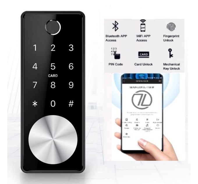 Розумний дверний біометричний замок SEVEN LOCK SL-7736BF black