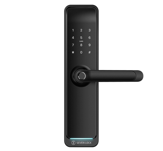 Розумний дверний біометричний замок SEVEN LOCK SL-7767BF black (врізна частина 6068)