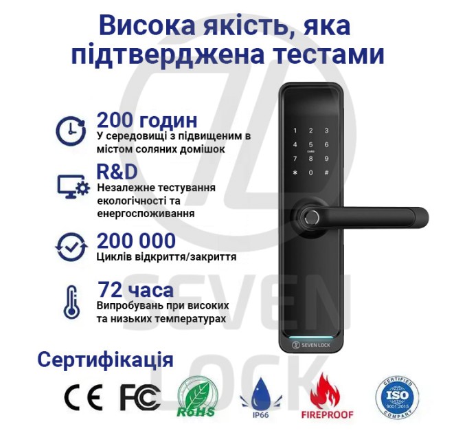 Розумний дверний біометричний замок SEVEN LOCK SL-7767BF black (врізна частина 6068)
