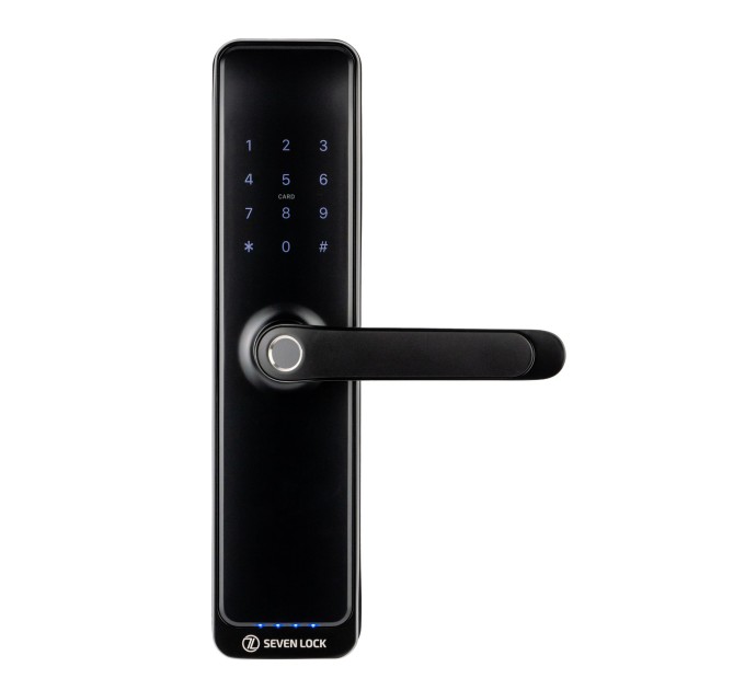 Розумний дверний біометричний замок SEVEN LOCK SL-7767BF black (врізна частина 6068)