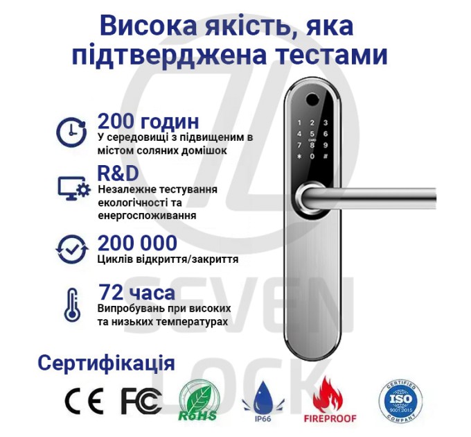 Розумний дверний біометричний замок SEVEN LOCK SL-7768BF silver (врізна частина (252) 6085)