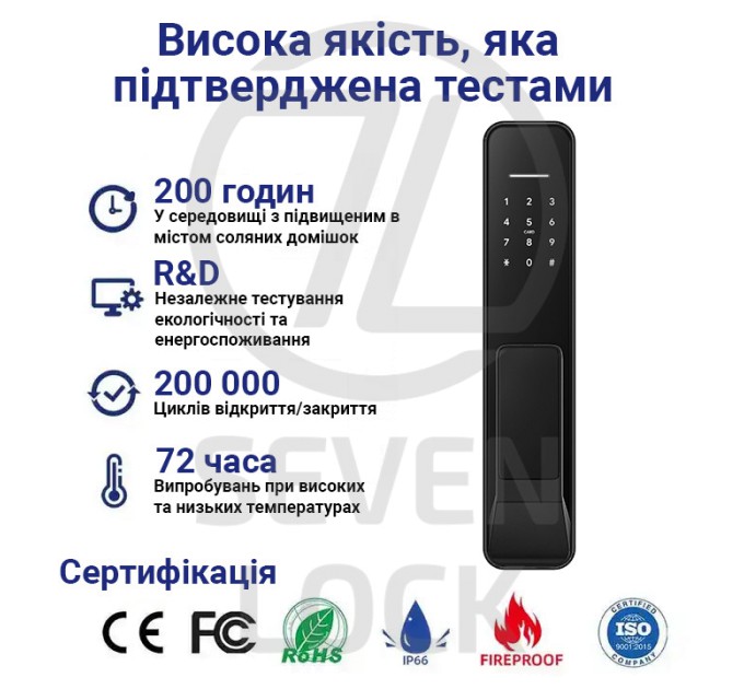 Розумний дверний біометричний замок SEVEN LOCK SL-7769BF black (врізна частина 6068)