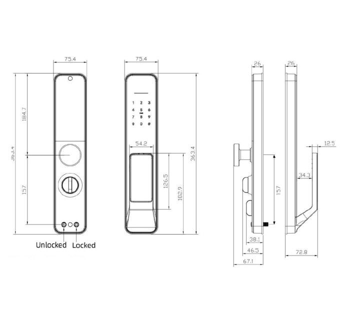 Розумний дверний біометричний замок SEVEN LOCK SL-7769BF black (врізна частина 6068)