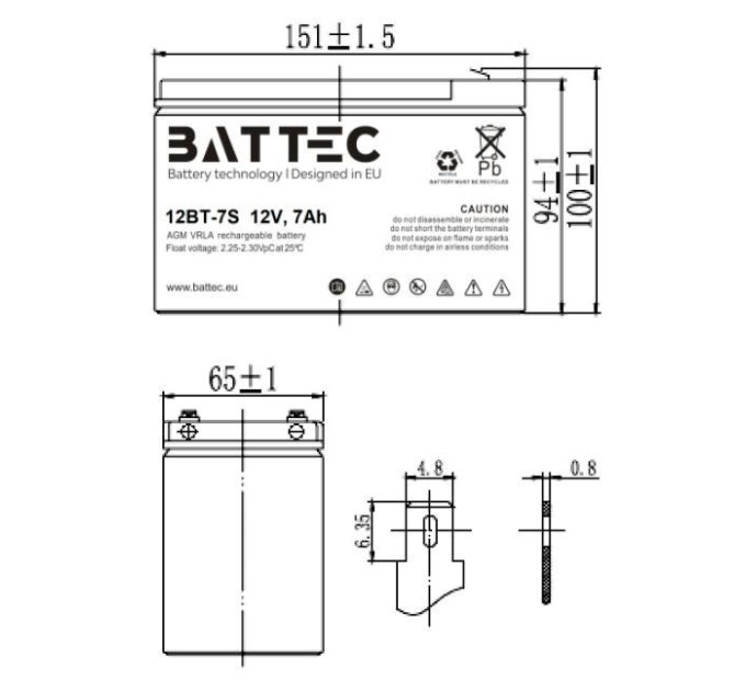 Акумуляторна батарея 12В/7Аг BATTEC