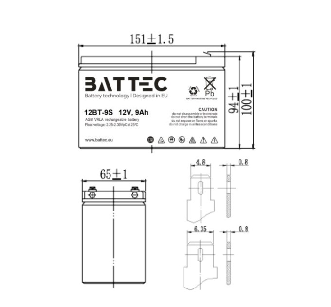 Акумуляторна батарея 12В/9Аг BATTEC