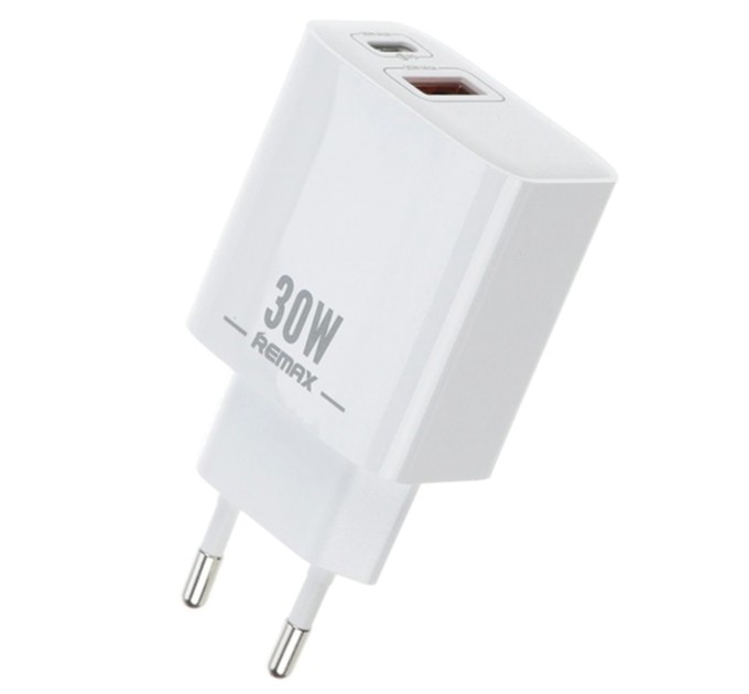 Мережевий зарядний пристрій Remax RP-U82 PD+QC 3.0 з 1USB/1Type-C/3A/30W white
