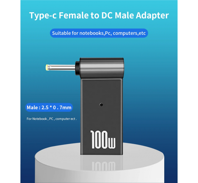 Адаптер живлення, перехідник type-C to DC (3.0*1.1) PD 100 Вт для ноутбука 5А, 20В