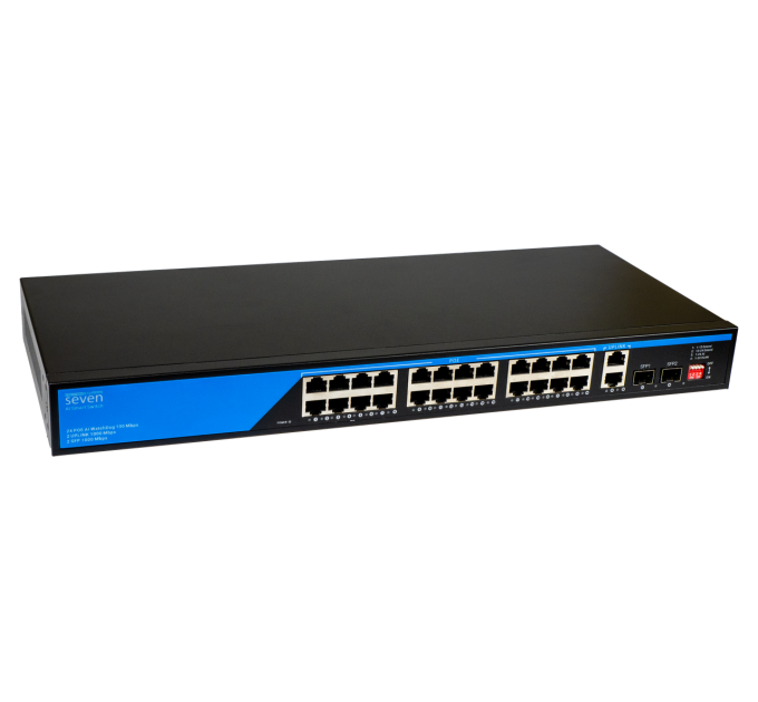 PoE комутатор 24 порти SEVEN P-73224G-2SFP (POE: 24, UP: 2 Combo G / SFP)