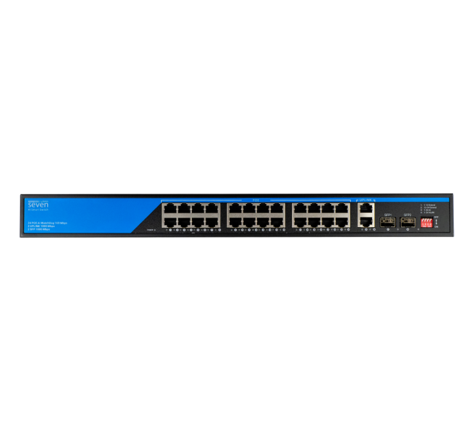 PoE комутатор 24 порти SEVEN P-73224G-2SFP (POE: 24, UP: 2 Combo G / SFP)