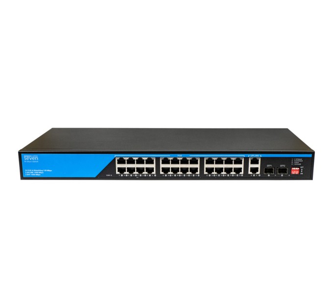 PoE комутатор 24 порти SEVEN P-73224G-2SFP (POE: 24, UP: 2 Combo G / SFP)
