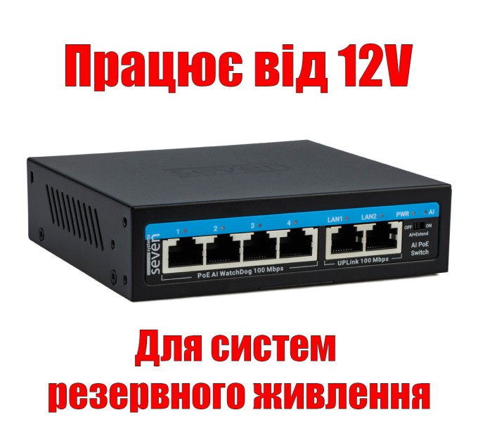 PoE комутатор 4 порти SEVEN P-7324-12V