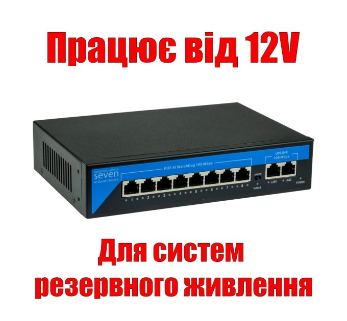 PoE комутатор 8 портів SEVEN P-7328-12V