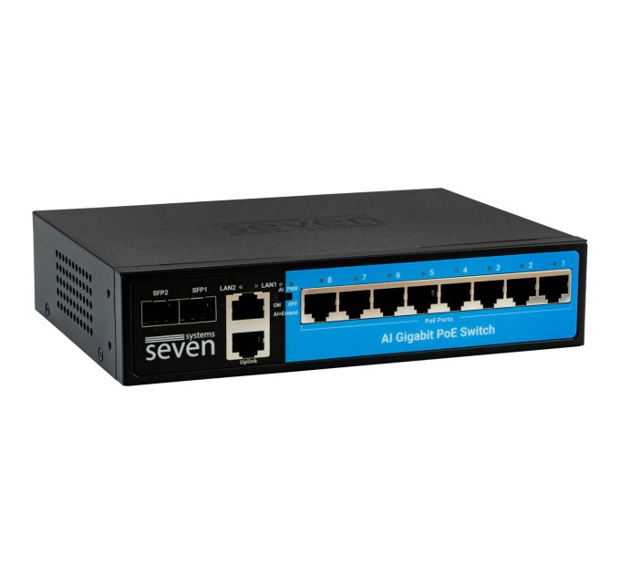 Гігабітний PoE комутатор 8 портів SEVEN P-7328FG-2SFP (POE: 8G, UP: 2G+2SFP)