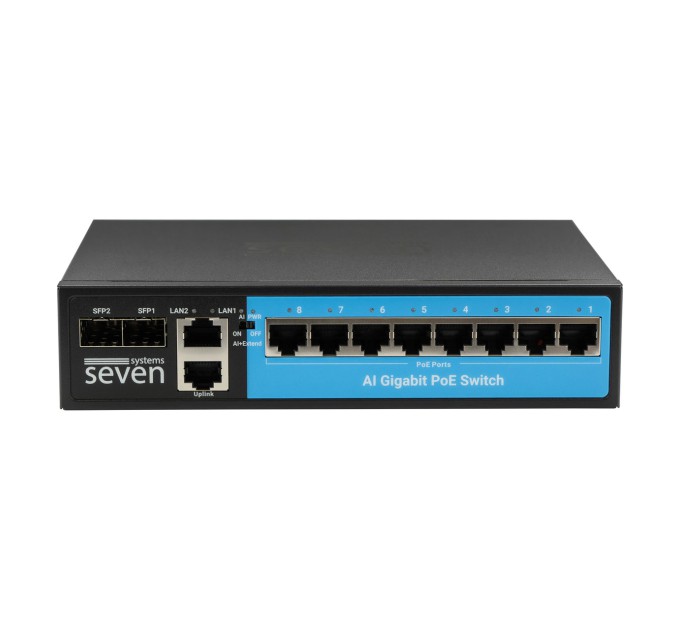 Гігабітний PoE комутатор 8 портів SEVEN P-7328FG-2SFP (POE: 8G, UP: 2G+2SFP)
