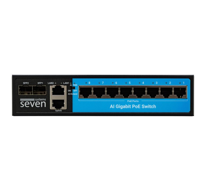 Гігабітний PoE комутатор 8 портів SEVEN P-7328FG-2SFP (POE: 8G, UP: 2G+2SFP)