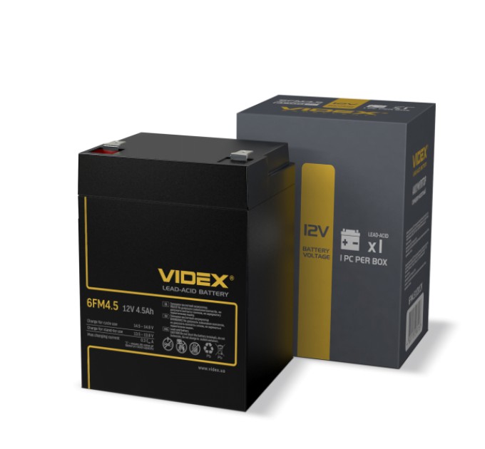 Акумулятор свинцево-кислотний  Videx 6FM4.5 12V/4.5Ah color box 1