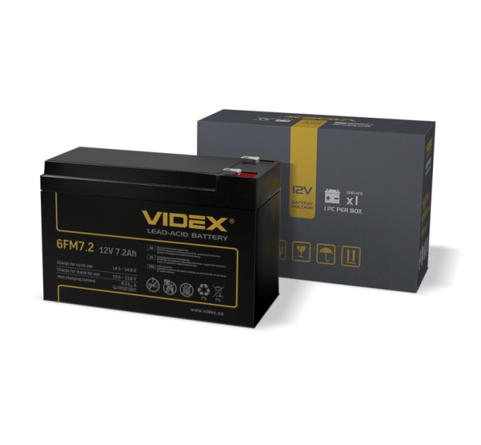 Акумулятор свинцево-кислотний  Videx 6FM7.2 12V/7.2Ah color box 1