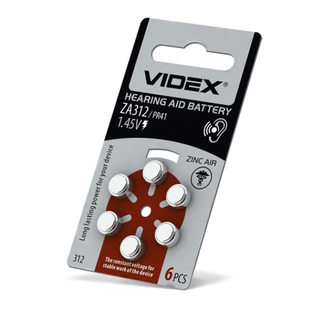 Батарейка повітряно цинкова Videx ZA312 (PR41) BLISTER 6