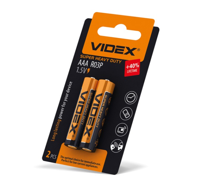 Батарейка сольова Videx R03P/AAA 2шт SMALL BLISTER