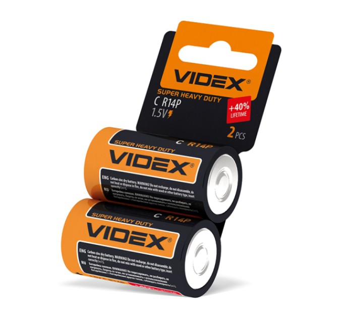 Батарейка сольова Videx R14P/C 2шт SHRINK CARD