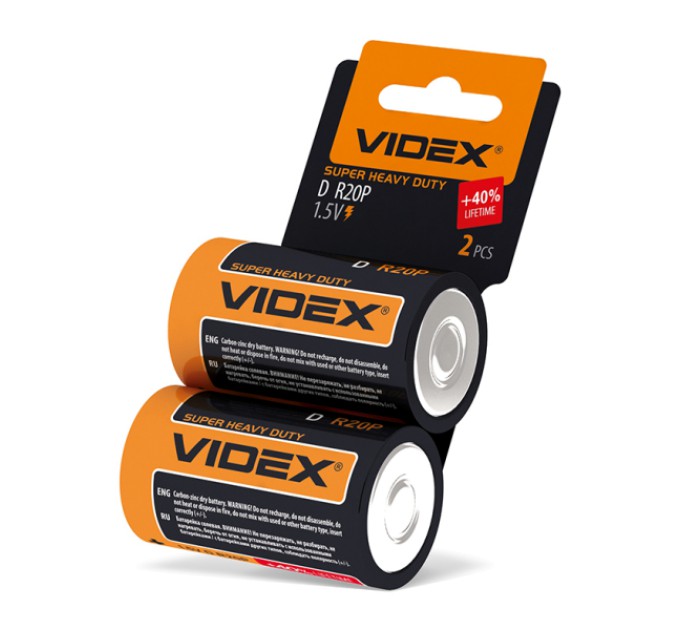 Батарейка сольова Videx R2OP/D 2шт SHRINK CARD