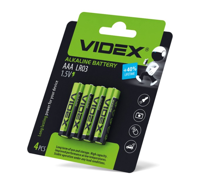 Батарейка лужна Videx LR03/AAA 4шт Blister Card