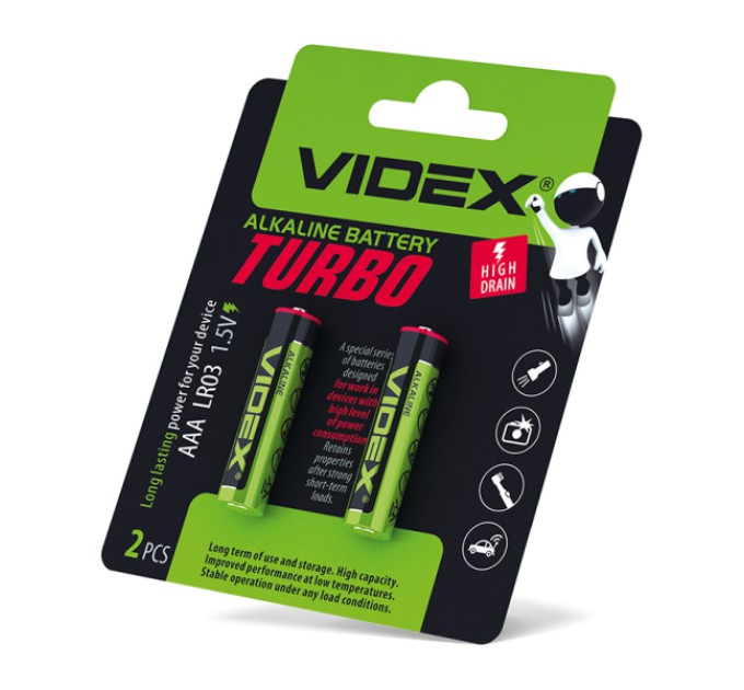 Батарейка лужна Videx LR03/AAA Turbo 2шт BLISTER