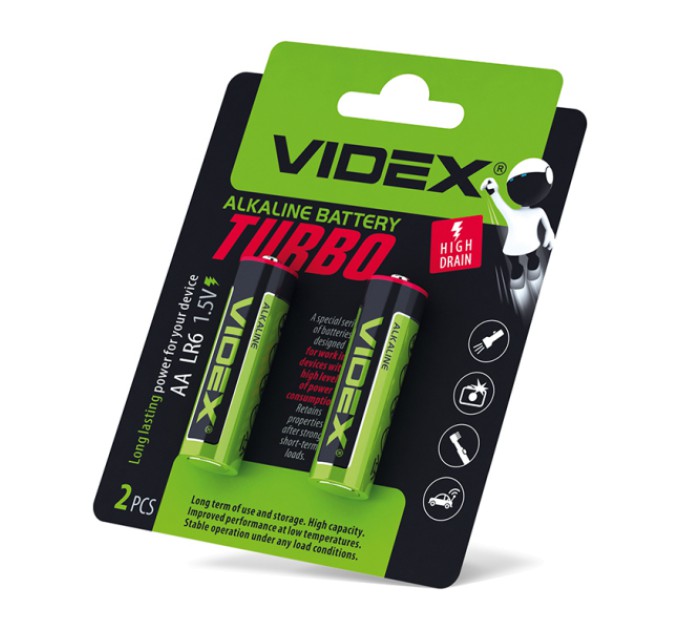 Батарейка лужна Videx LR6/AA Turbo 2шт BLISTER