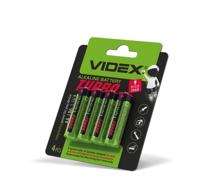Батарейка лужна Videx LR6/AA Turbo 4шт BLISTER