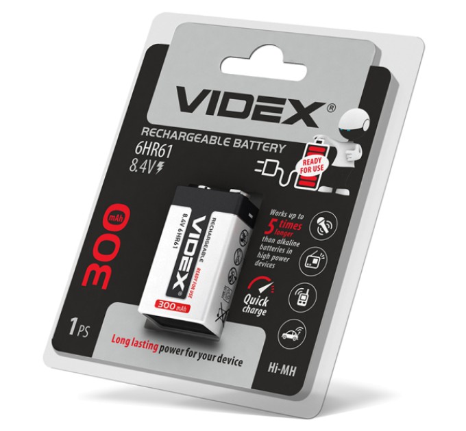 Акумулятори Videx 6HR61 300mAh blister/1шт