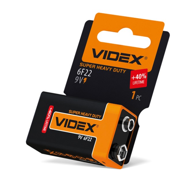 Батарейка сольова Videx 6F22/9V (Крона) 1шт SHRINK CARD
