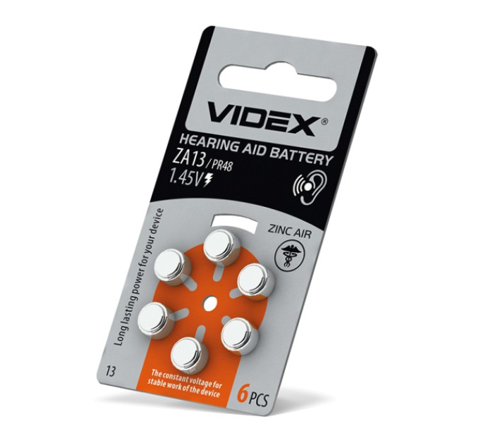 Батарейка повітряно цинкова Videx ZA13 (PR48) BLISTER 6
