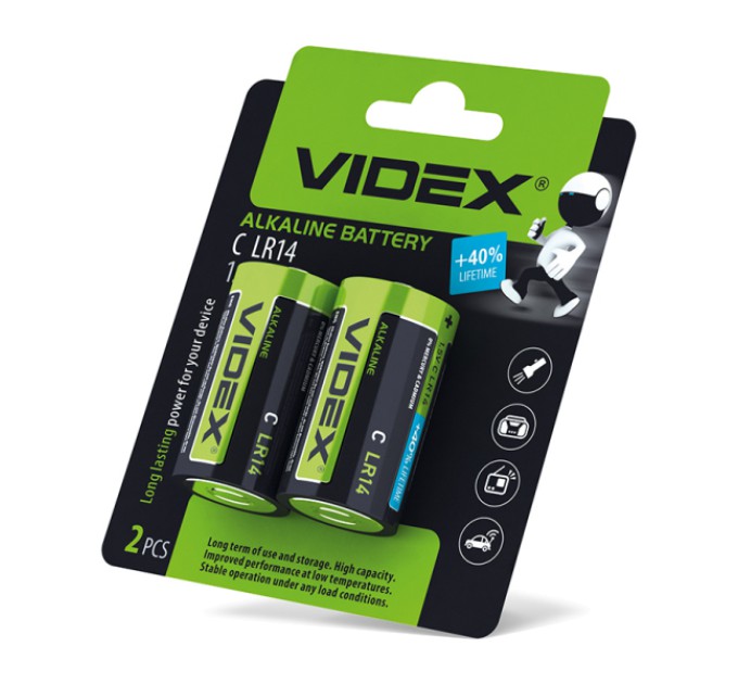 Батарейка лужна Videx LR14/C 2шт BLISTER CARD