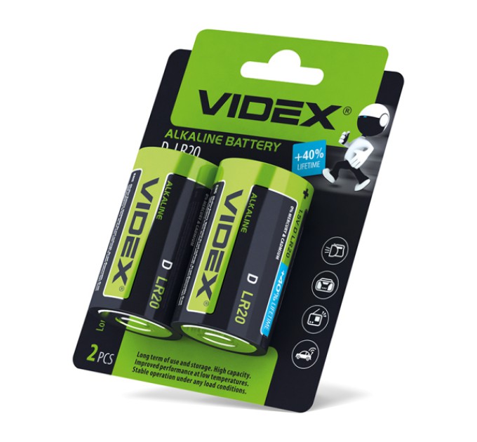 Батарейка лужна Videx LR20/D 2шт BLISTER CARD