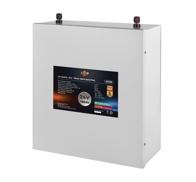 Акумулятор LP LiFePO4 24V (25,6V) - 180 Ah (4608Wh) (BMS 150A/75A) метал для ДБЖ