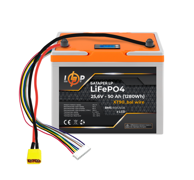 Акумулятор LP LiFePO4 LCD 25,6V - 50 Ah (1280Wh) (BMS 80A/40А) пластик