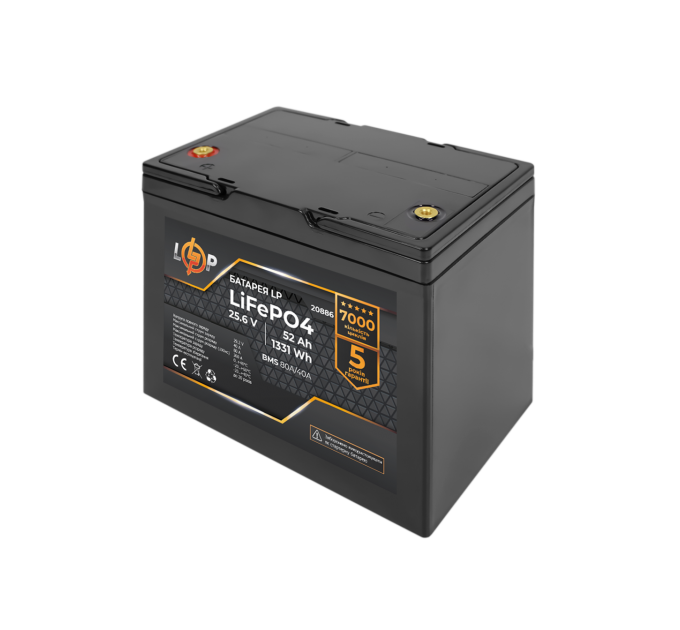 Акумулятор LP LiFePO4 24V (25,6V) - 52 Ah (1331Wh) (BMS 80A/40А) пластик