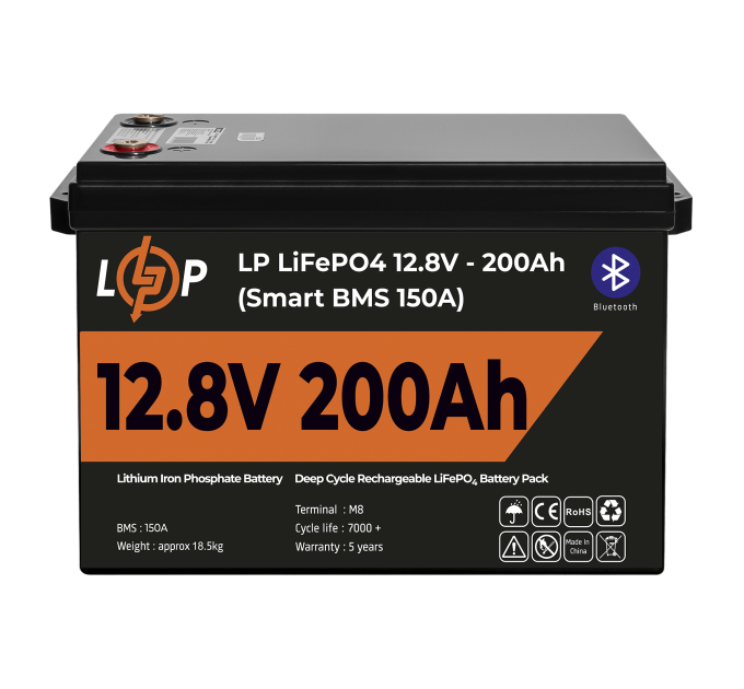 Акумулятор LP LiFePO4 12V (12,8V) - 200 Ah (2560Wh) (Smart BMS 150А) з BT пластик