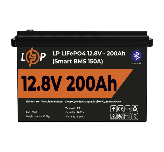 Акумулятор LP LiFePO4 12V (12,8V) - 200 Ah (2560Wh) (Smart BMS 150А) з BT пластик