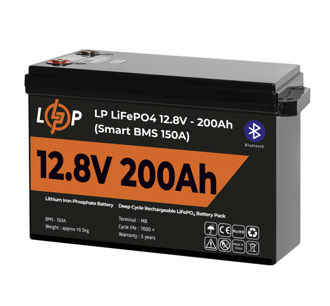 Акумулятор LP LiFePO4 12V (12,8V) - 200 Ah (2560Wh) (Smart BMS 150А) з BT пластик