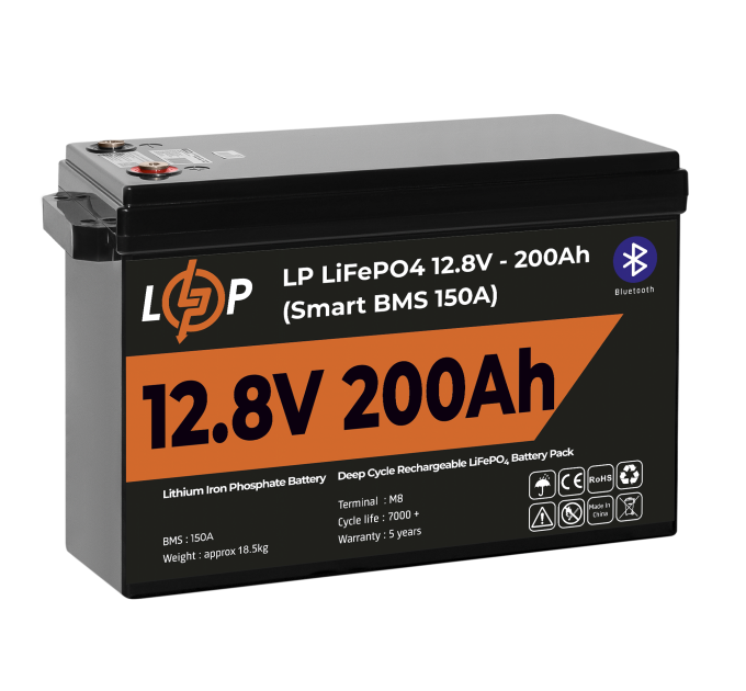 Акумулятор LP LiFePO4 12V (12,8V) - 200 Ah (2560Wh) (Smart BMS 150А) з BT пластик