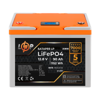 Акумулятор LP LiFePO4 для ДБЖ LCD 12V (12,8V) - 90 Ah (1152Wh) (BMS 80A/40A) пластик