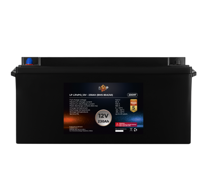 Акумулятор LP LiFePO4 12V-230 Ah (BMS 100A/50A) пластик