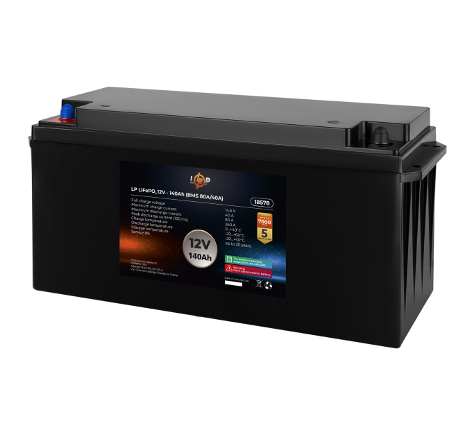 Акумулятор LP LiFePO4 для ДБЖ 12V (12,8V) - 140 Ah (1792Wh) (BMS 80A/40А) пластик