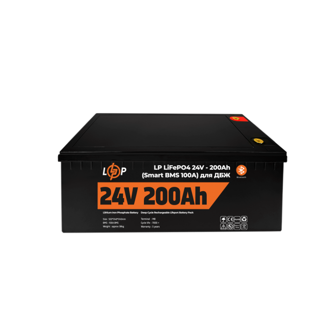 Акумулятор LP LiFePO4 24V (25,6V) - 200 Ah (5120Wh) (Smart BMS 100А) з BT пластик