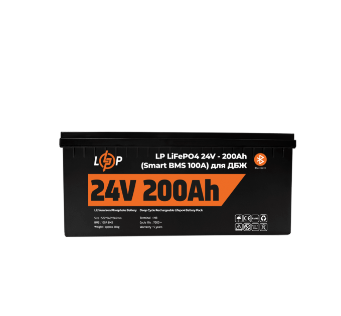 Акумулятор LP LiFePO4 24V (25,6V) - 200 Ah (5120Wh) (Smart BMS 100А) з BT пластик
